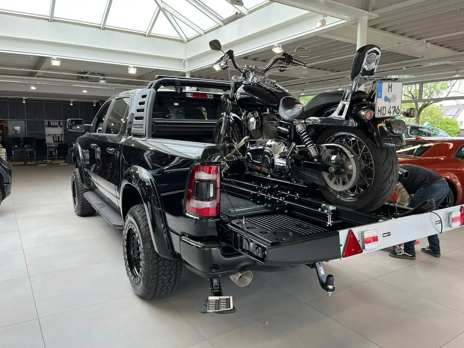 Motorcycle loaded on pickup truck with PiggyBack